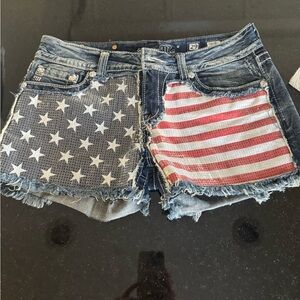 Blue and Red Jean Shorts with Americana Design